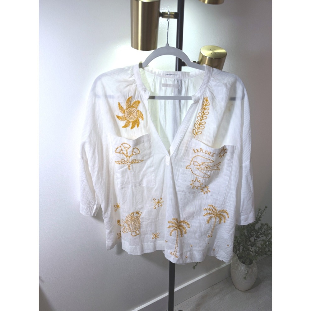 Mother Denim White Embroidered Cotton Gauze Tunic Shirt Lions Den 2552-1486 O/s
